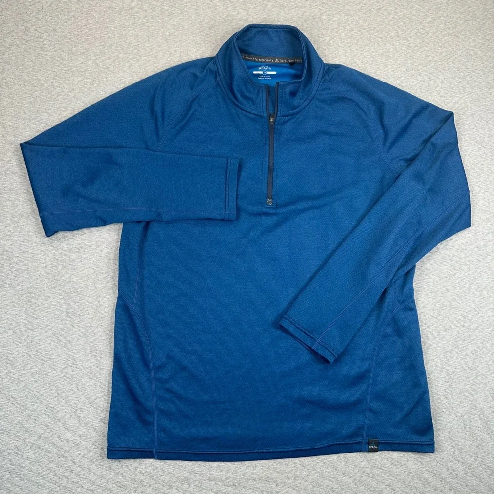 Prana 1/4 Zip Pullover Mens M‎ Blue Textured Grid Fleece Jacket Outdoors Hiking